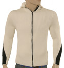 Stone Island Cream Full Zip Hooded Wool Sweater