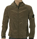 Dark Green Crinkle Effect Nylon Hooded Lightweight Jacket