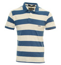 Stone Island Denims Mid Blue and Cream Stripe Polo Shirt