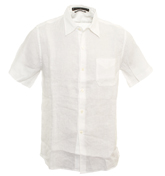 Stone Island Denims White Linen Short Sleeve Shirt