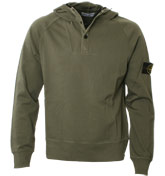 Stone Island Green 1/4 Zip Hooded Sweatshirt