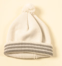 Mens Denims Cream Bobble Hat With Dark Beige Stripes
