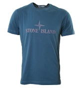 Stone Island Mid Blue T-Shirt with Coloured Logo