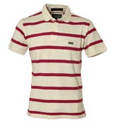 Stone Island White and Red Stripe Polo Shirt