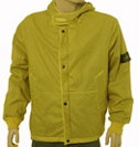 Yellow Hooded Cotton Jacket With Polyurethane Smearing