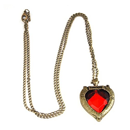 Vintage Style Angel Wings Wrapped Around a Red Heart Pendant Necklace with long 70cm chain