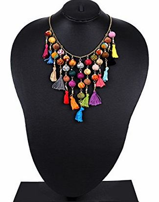 Store Indya Christmas Gifts Alluring Hand Crafted Beaded Bib Necklace with Thread Trimmings