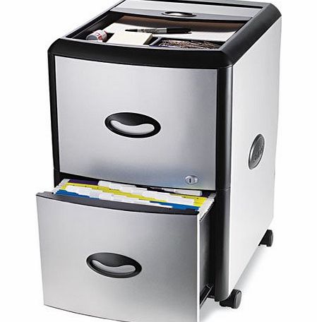 Storex - Mobile Filing Cabinet With Metal Siding, 19w x 15d x 23h, Black/Silver - Sold As 1 Each - Mobile filing cabinet accommodates letter size files.