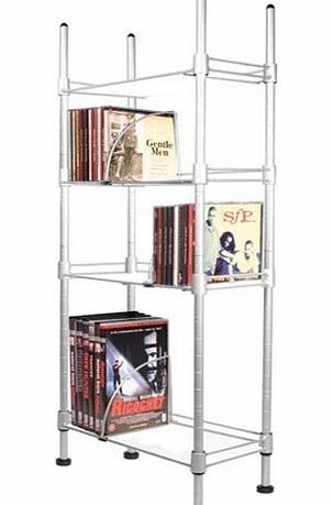 Strand Hibaba CD / DVD Multimedia Storage Rack with adjustable shelves - Silver finish. Stores up to 100CDs or 51DVDs