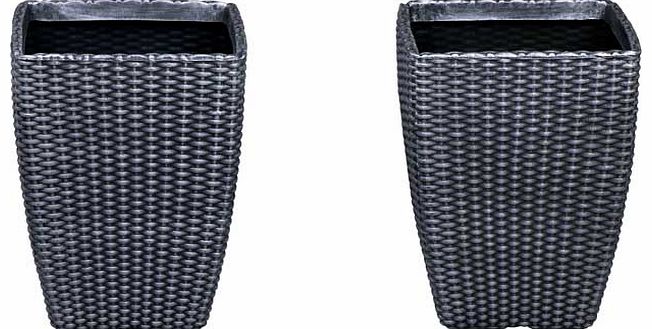 Strata Tall Rattan Effect Garden Planters - Pack of 2