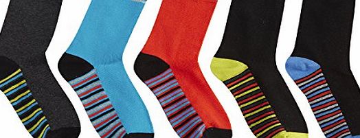  Boys Cotton Rich Socks 5 Pack Coloured Heel And Toe