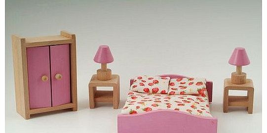 STREETS AHEAD Wooden Dolls House Furniture Set - PINK Bedroom