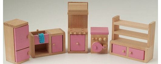 STREETS AHEAD Wooden Dolls House Furniture Set - PINK Kitchen