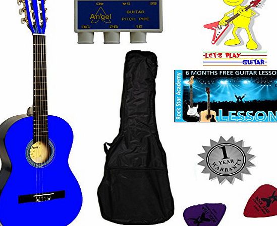 Stretton Payne Acoustic Guitar Package 1/4 Sized (31 inch) Classical Nylon String Childs Guitar Pack Blue