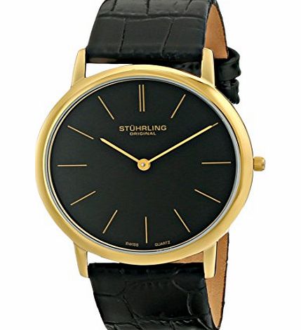 Stuhrling Original Classic Ascot Mens Quartz Watch with Black Dial Analogue Display and Black Leather Strap 601.33351.A
