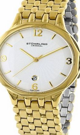 Stuhrling Original Classic Marquis Gentry Mens Quartz Watch with Silver Dial Analogue Display and Gold Stainless Steel Bracelet 603.32332