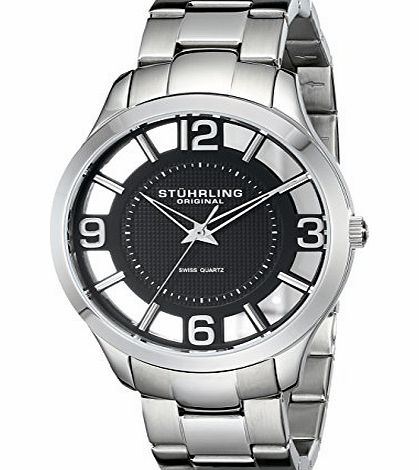 Stuhrling Original Classic Winchester Court Mens Quartz Watch with Black Dial Analogue Display and Silver Stainless Ste