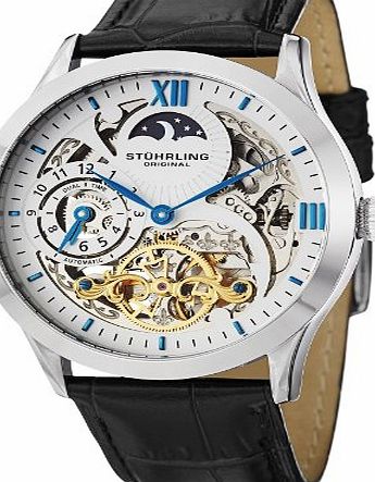 Stuhrling Original Classic Winchester Tempest II mens automatic Watch with silver Dial analogue Display and black leather Strap 571.33152