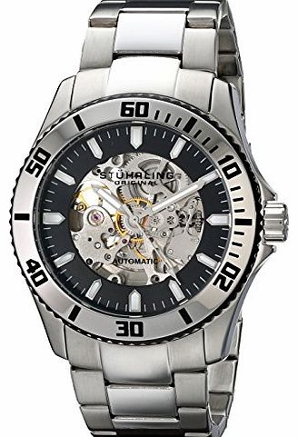 Stuhrling Original Legacy Regatta Antilles Mens Automatic Watch with Black Dial Analogue Display and Silver Stainless Steel Bracelet 773.01