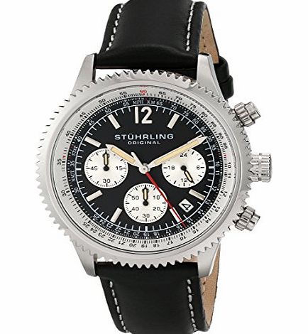 Stuhrling Original Monaco Mens Quartz Watch with Black Dial Analogue Display and Black Leather Strap 669.01