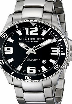 Stuhrling Original Regatta Champion Mens Quartz Watch with Black Dial Analogue Display and Silver Stainless Steel Bracelet 395.33B11