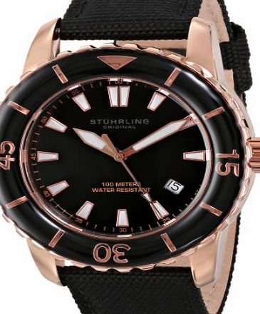 Stuhrling Original Vector Mens Quartz Watch with Black Dial Analogue Display and Black Leather Strap 3266.01