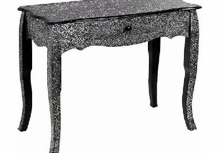Style-A-Room MARRAKESH BLACK AND SILVER METAL EMBOSSED SOFA CONSOLE SIDE TABLE WITH ONE DRAWER ** FULL RANGE OF MATCHING FURNITURE IS AVAILABLE FOR BEDROOM, LIVING ROOM, KITCHEN, DINING ROOM, BATHROOM amp; HALL *