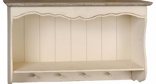 SHABBY CHIC FRENCH STYLE COUNTRY WALL SHELF UNIT WITH HANGING HOOKS ** FULL RANGE OF MATCHING FURNITURE IS AVAILABLE FOR BEDROOM, LIVING ROOM, KITCHEN, DINING ROOM, BATHROOM & HALL - OVER 60 ITEMS