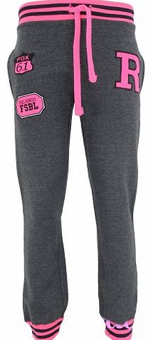 Ladies Baseball Tracksuit Jogging Bottoms In Flo Pink & Charcoal Size SMALL (UK 8)