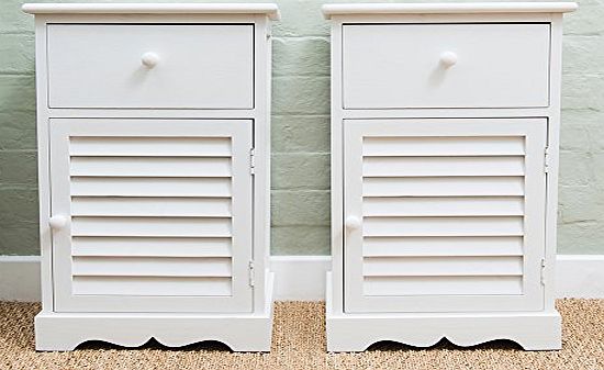 Sue Ryder New Pair Of Shabby Chic White Storage Units Cabinets With Louvre/Slatted Door