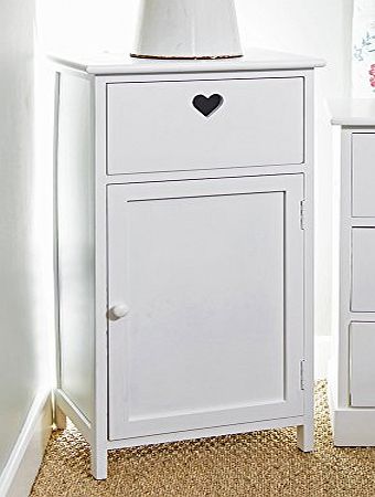 Sue Ryder New White Wooden Bedside Storage Unit Cabinet w. Heart Cut Out Door