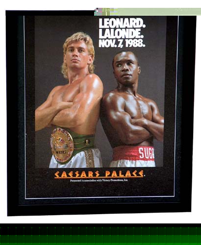 SUGAR RAY LEONARD V LALONDE and#8211; framed fight poster and8211; 7 November 1988