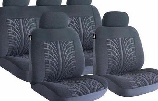 SUMEX ROADMASTER TYRE TREAD DESIGN BLACK CAR SEAT COVERS - REAR COVERS WITH ZIPS TO ALLOW FOLDING REAR SEA