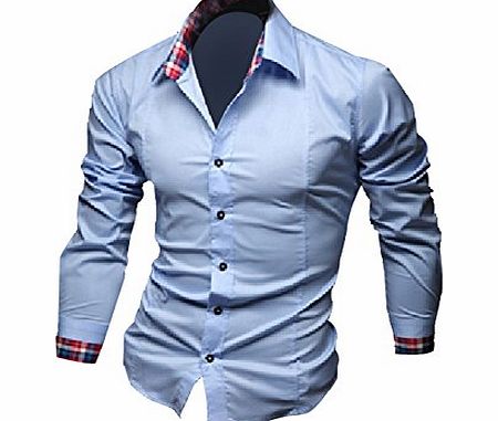 Summer River 2014 New Designer Stylish Luxury Mens Muscle Fit Casual Shirt SH013 (TAGM=UKM/L, BLUE)