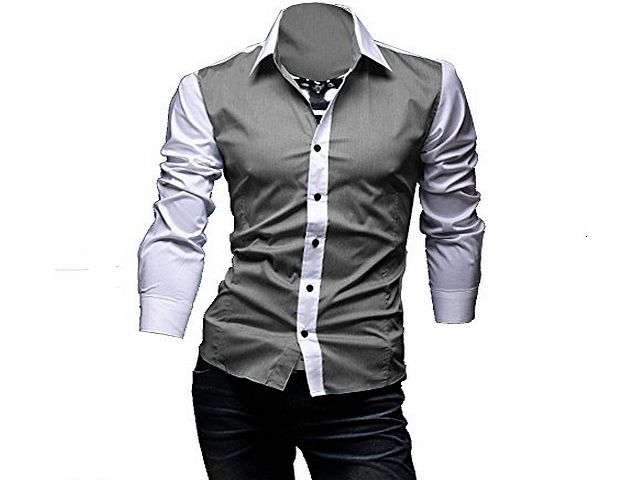 Summer River London New Designer Splice Stylish 2013 Luxury Mens Slim Fit Casual Formal Shirt SH003 (TAG S=UK XS, DARK GREY)