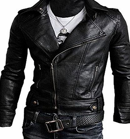 Summer River London New Short Style Mens Motorbike Soft Faux Slim Fit Leather Jacket LJ003 (UKL, BLACK)