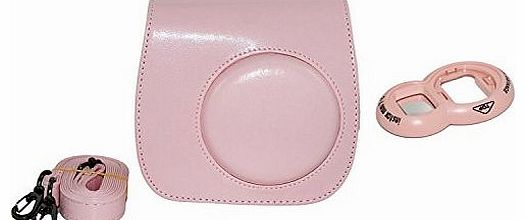 Essential Bundle Fujifilm Fuji instax mini 8 Camera Retro Case (With Strap) Pink + Close-Up Self Timer Lens Pink