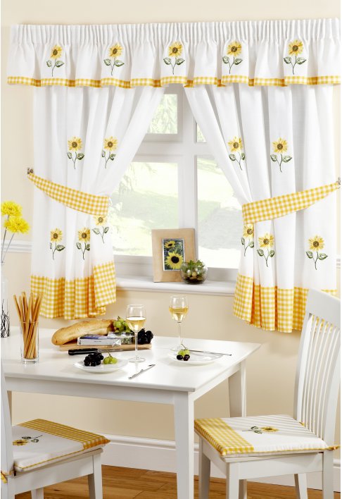 Sunflowers White Lined Curtains