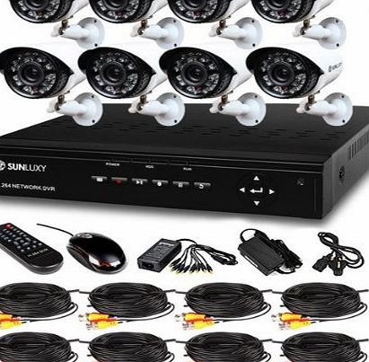 SUNLUXY 8CH H.264 DVR Recorder Security System and 8 Weatherproof 700TVL HD IR-Cut Day Night Vision Indoor / Outdoor Bullet CCTV Surveillance Camera Kit(Hard Drive is NOT included)