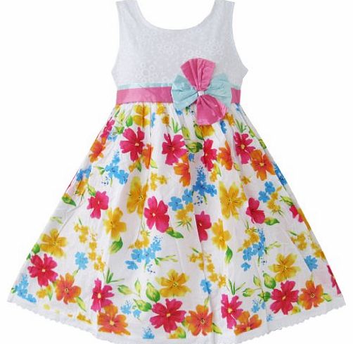 Sunny Fashion BY41 Girls Dress Flower Print Wedding Birthday Children Clothes Size 4