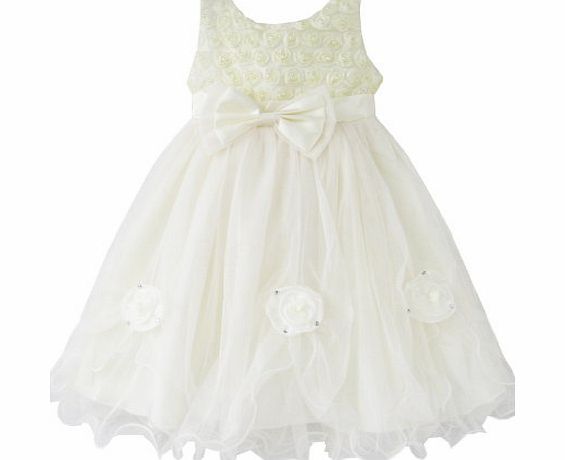 Sunny Fashion BY55 Girls Dress Rose Flower Cream Wedding Pageant Party Kids Clothes Size 9-10