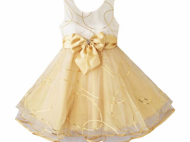 Sunny Fashion Cb12 Girls Dress Champagne Multi-Layers Wedding Pageant Kids Clothes Size 4-5 Gold
