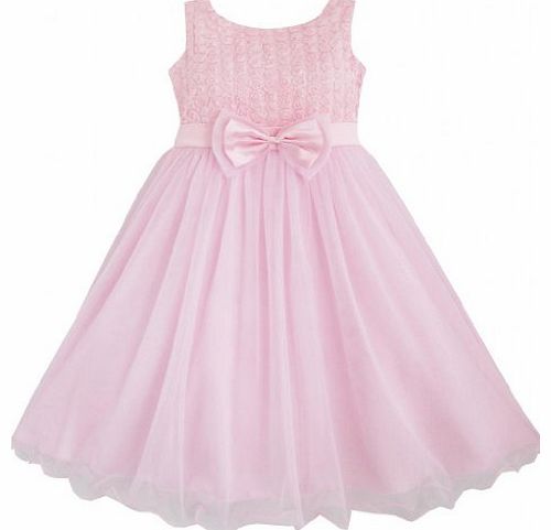 DF15 Girls Dress Rose Flower Pink Wedding Bridesmaid Child Clothes Size 9-10
