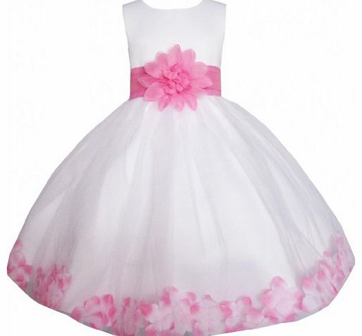 Sunny Fashion EE34 Girls Dress White Pink Flower Wedding Bridesmaid Holiday Kids Size 7-8 Years