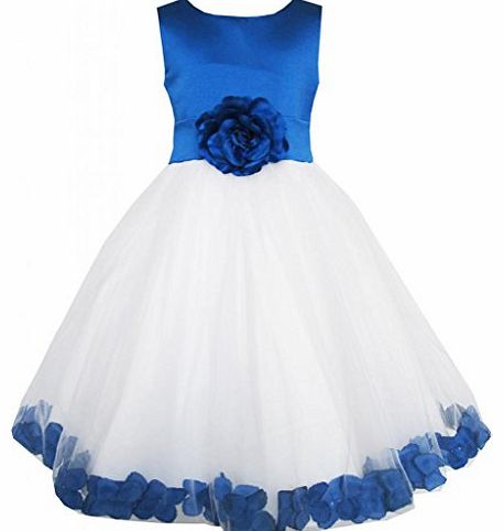 Sunny Fashion EL63 Girls Dress Blue Flower Tulle Wedding Pageant Bridesmaid Size 6 Years