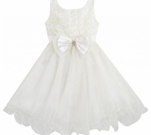 Sunny Fashion Girls Dress Flower Bridesmaid Wedding Pageant Tulle Pearl Kids Size 7-8 Years
