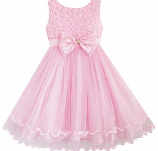 Sunny Fashion Girls Dress Pink Rose Bow Tie Belt Wedding Party Size 9-10 Years