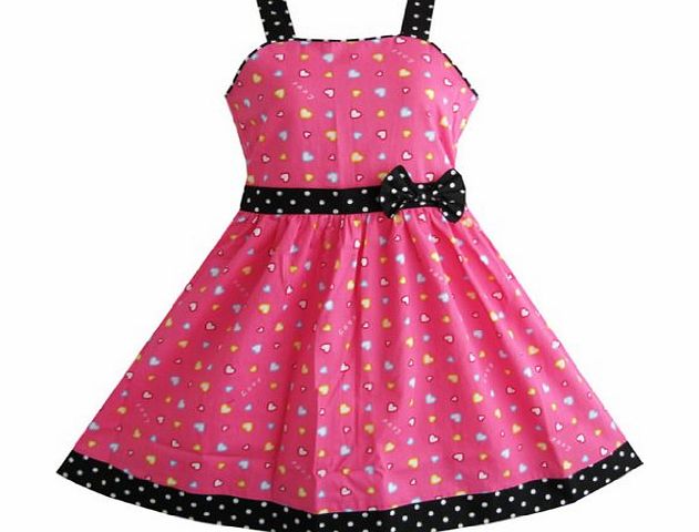 Sunny Fashion M844 Girls Dresses Heart Print Pink Children Clothes Size 9-10