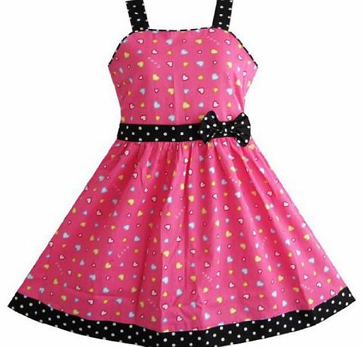 Sunny Fashion M845 Girls Dress Pink Heart Print Kids Clothing Size 11-12