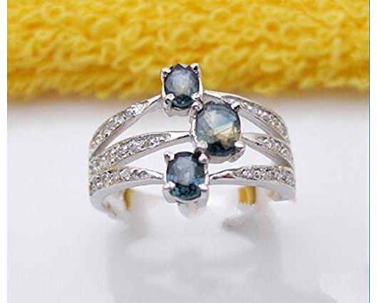 Sunnyshopday 5*4mm*3 Pretty Sapphire Gem stone 925 Sterling pure Silver platinum white gold plated ring 042
